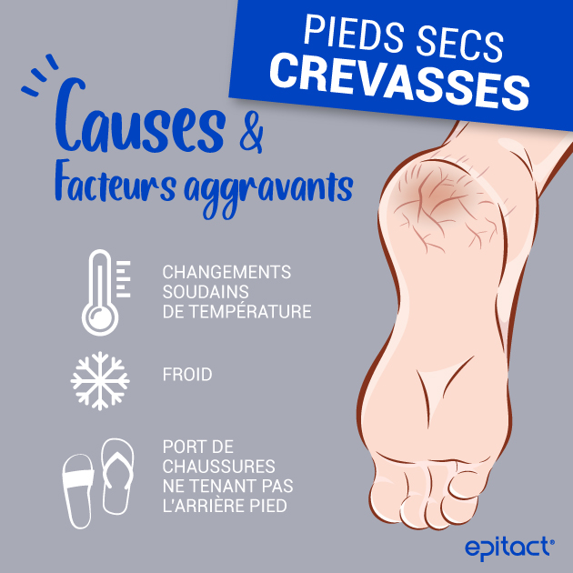 Infographie sur les causes des crevasses aux pieds et des pieds secs