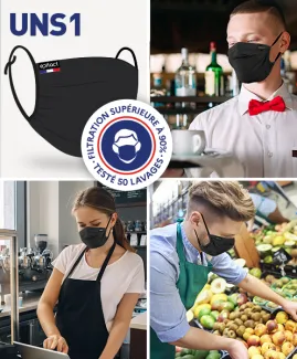 Lot de 2 Masques barrières en tissu UNS1 COVID19 catégorie 1
